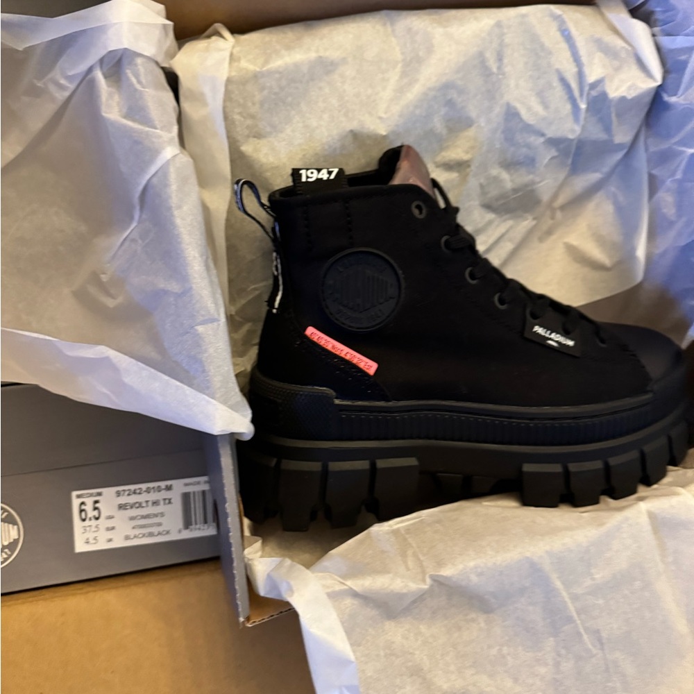 Palladium by Free Prople Black Platform Sneakers with Orange Accents - Picture 4 of 4